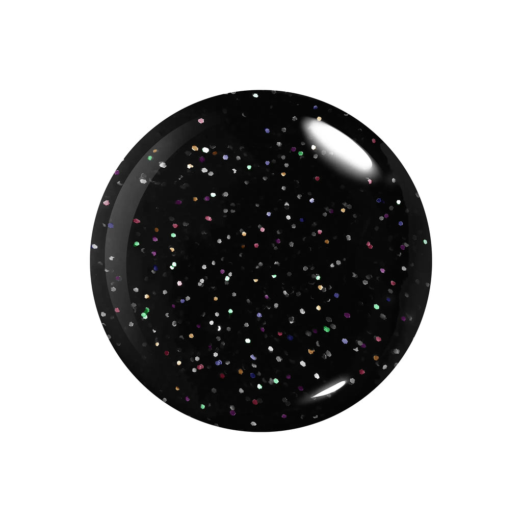 漆黒の中に七色に輝く無数の光を閉じ込め夜空のように
深く星のように光が瞬き視線を奪うブラックグリッター